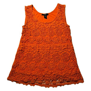 Vintage Rain orange tank top with crochet lace overlay